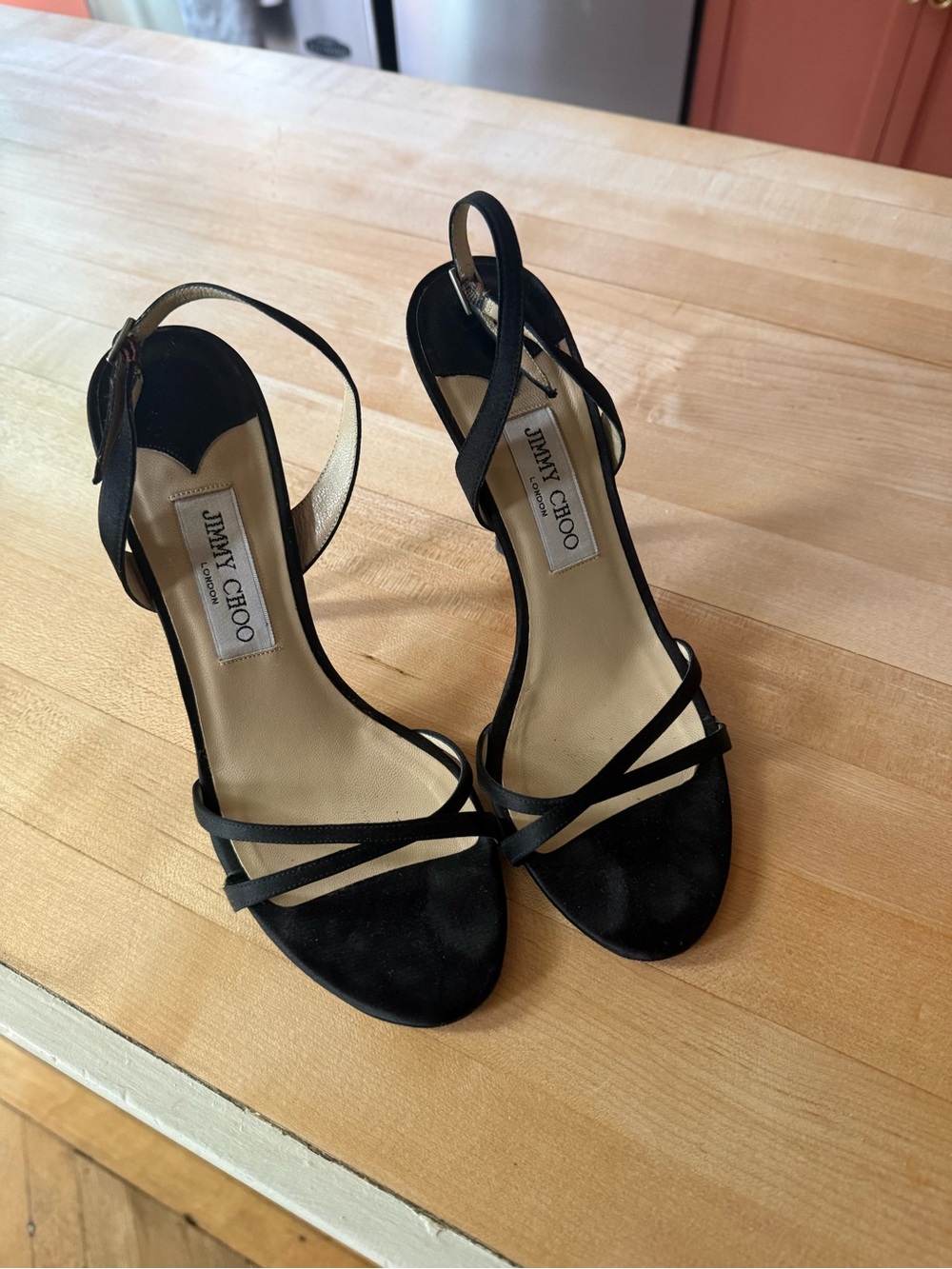 Jimmy Choo Black Strappy Satin Sandals